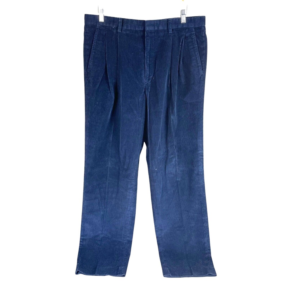 Vintage 90s Eddie Bauer Mens Pleated Corduroy Pants 38x33 Navy Blue